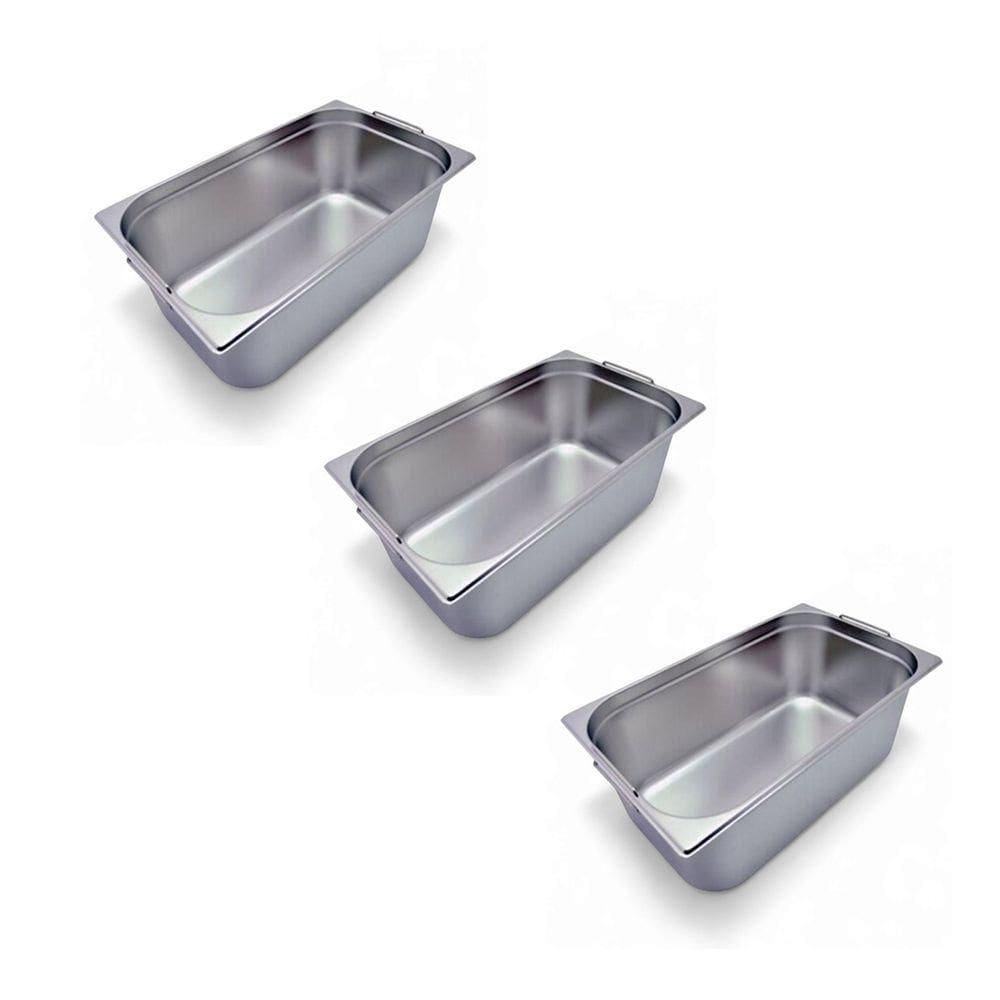 Kit 3 Cubas Gastronômica Inox Gn 1/1 200mm Com Alça Prateada