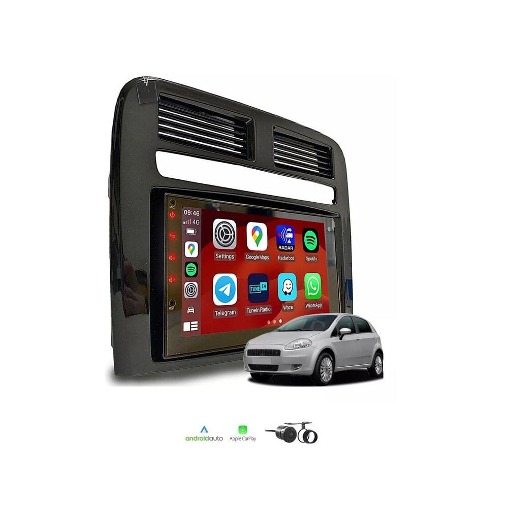 Kit Multimídia Punto 2008 / 2011 Mold Black 7 Pol Carplay AndroidAuto USB FM BT - 708BR Roadstar
