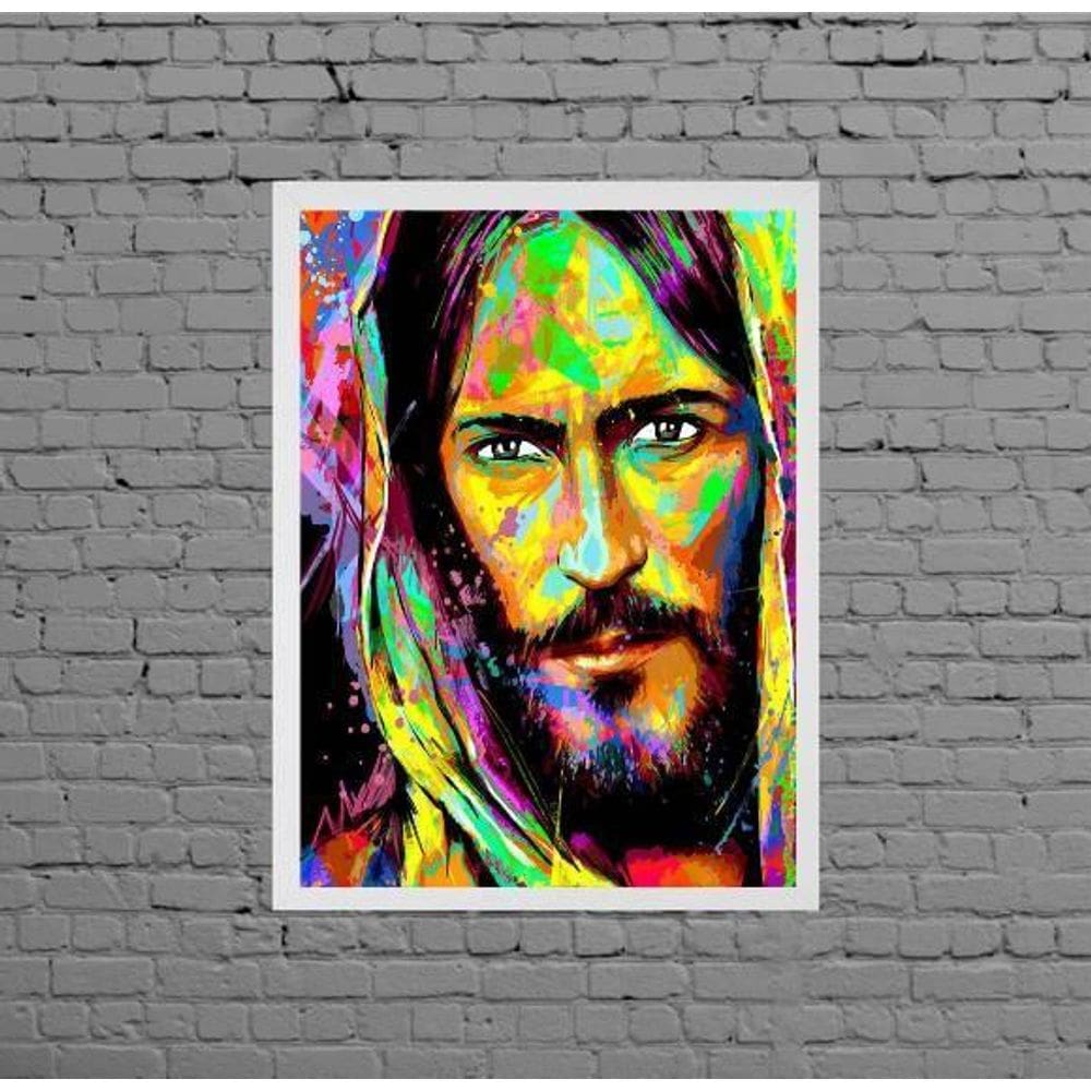 Quadro Estilo Pintura Rosto Jesus 33X24Cm - Com Vidro