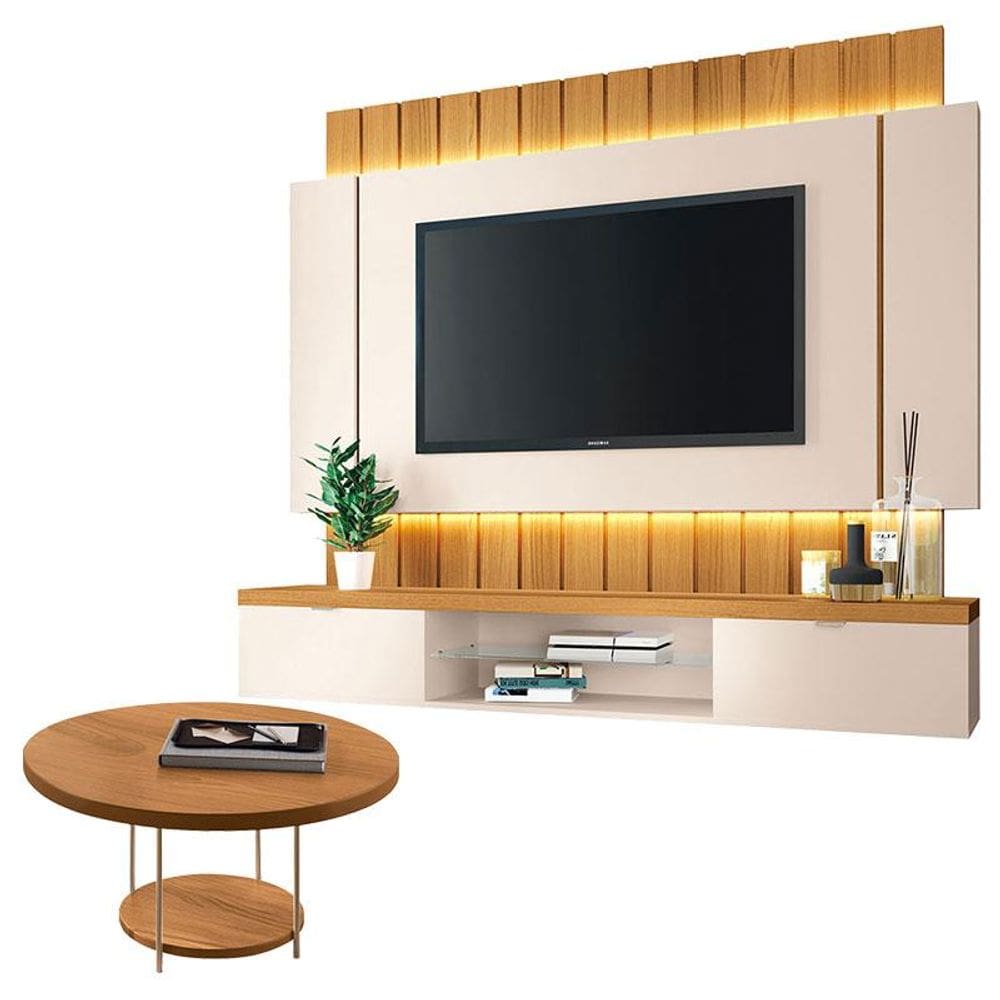 Home Suspenso Illusion 1.8 Cinamomo Off White e Mesa de Centro Sky Cinamomo- HB Móveis