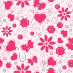 Papel De Parede Adesivo Rosa Com Corações E Flores Vermelhos