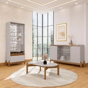 Conjunto Sala de Estar Yamal Off White/Cedro