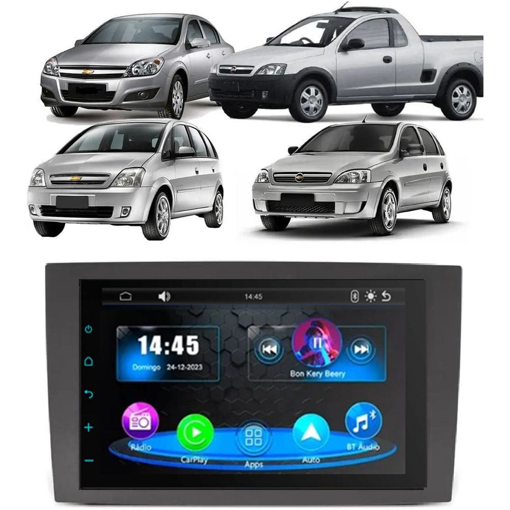 Kit Multimídia Meriva 2002 / 2011 Mold Preta 7 Pol Carplay AndroidAuto USB FM BT - 708BR Roadstar