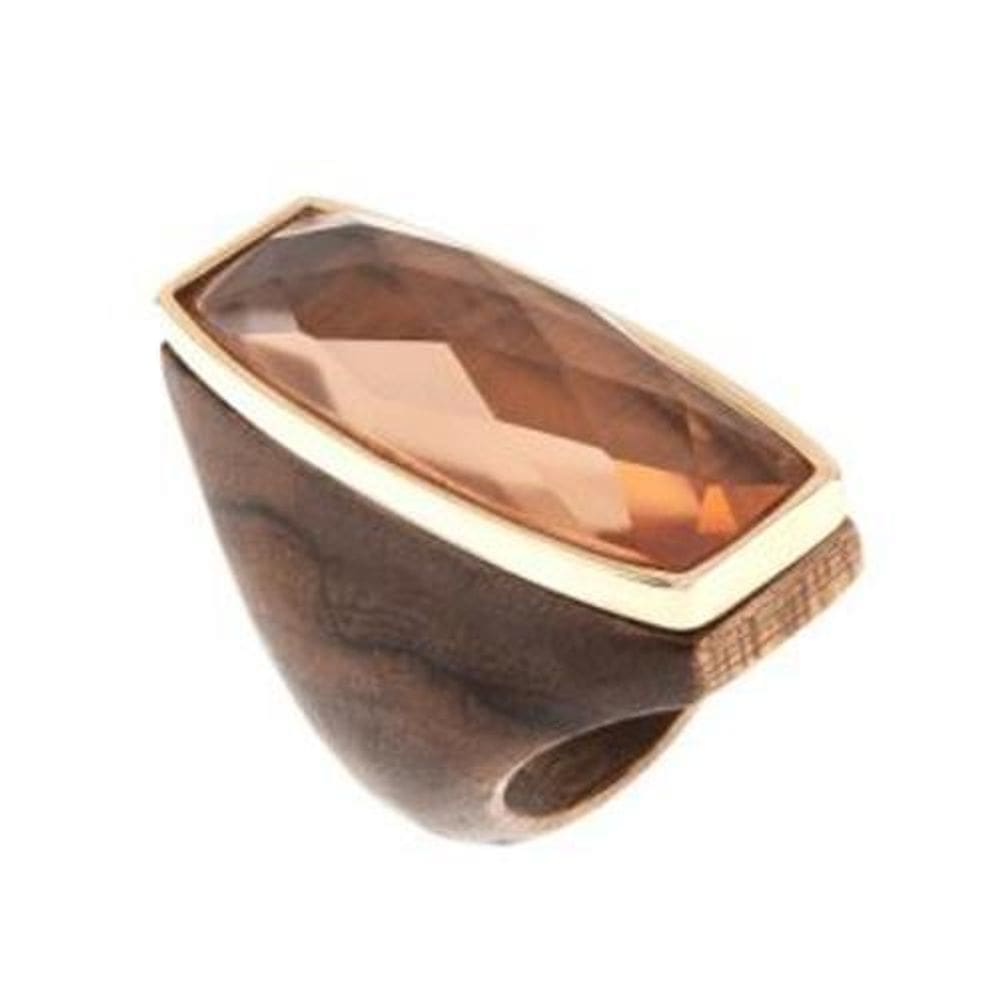 Anel Em Madeira E Quartzo Rose Tamanho 14