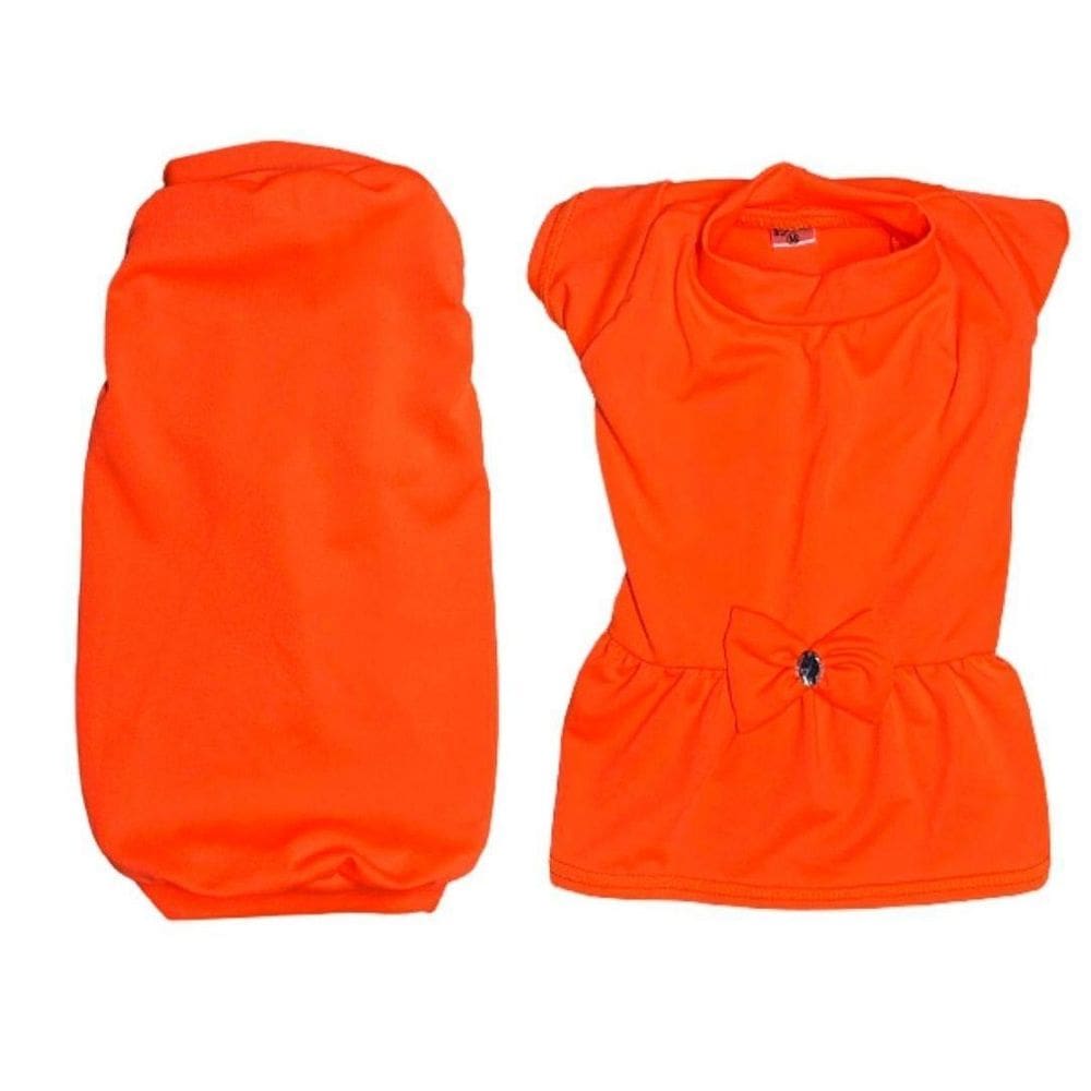 Kit Roupas Para Pet Camiseta E Vestido Neon Laranja Egg