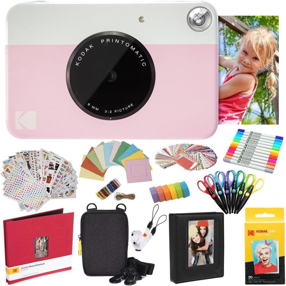 Câmera instantânea KODAK Printomatic Pink + Zink Paper e muito mais