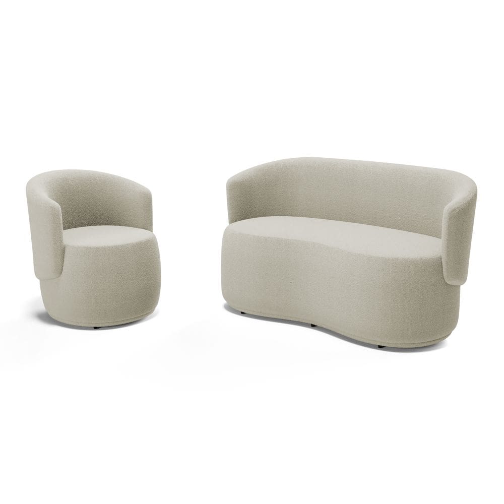 Kit Poltrona e Namoradeira Aisha Orgânica Bouclê Bege - Abmaza