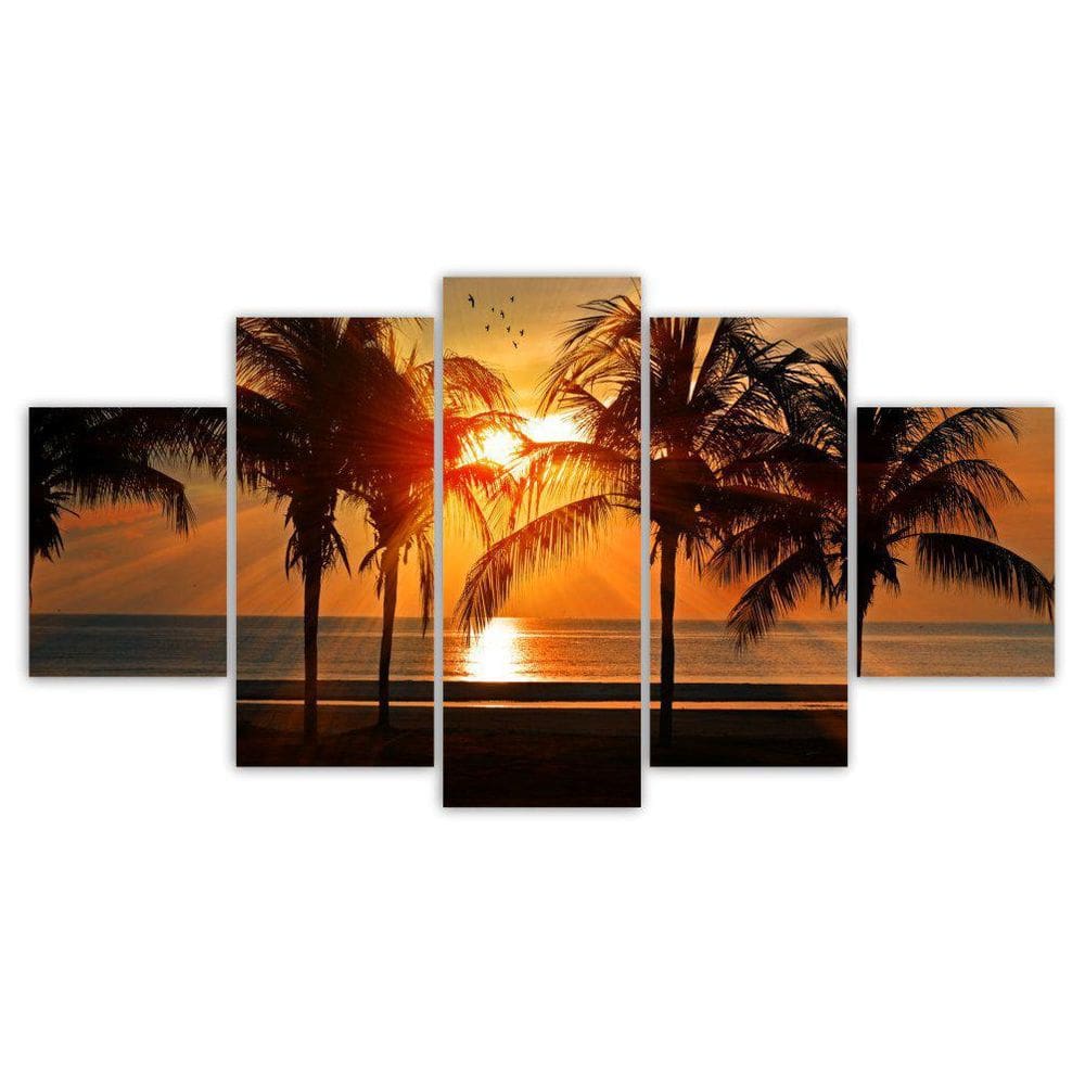 Kit Quadros Decorativo Coqueiro Praia Por Do Sol Areia Mar