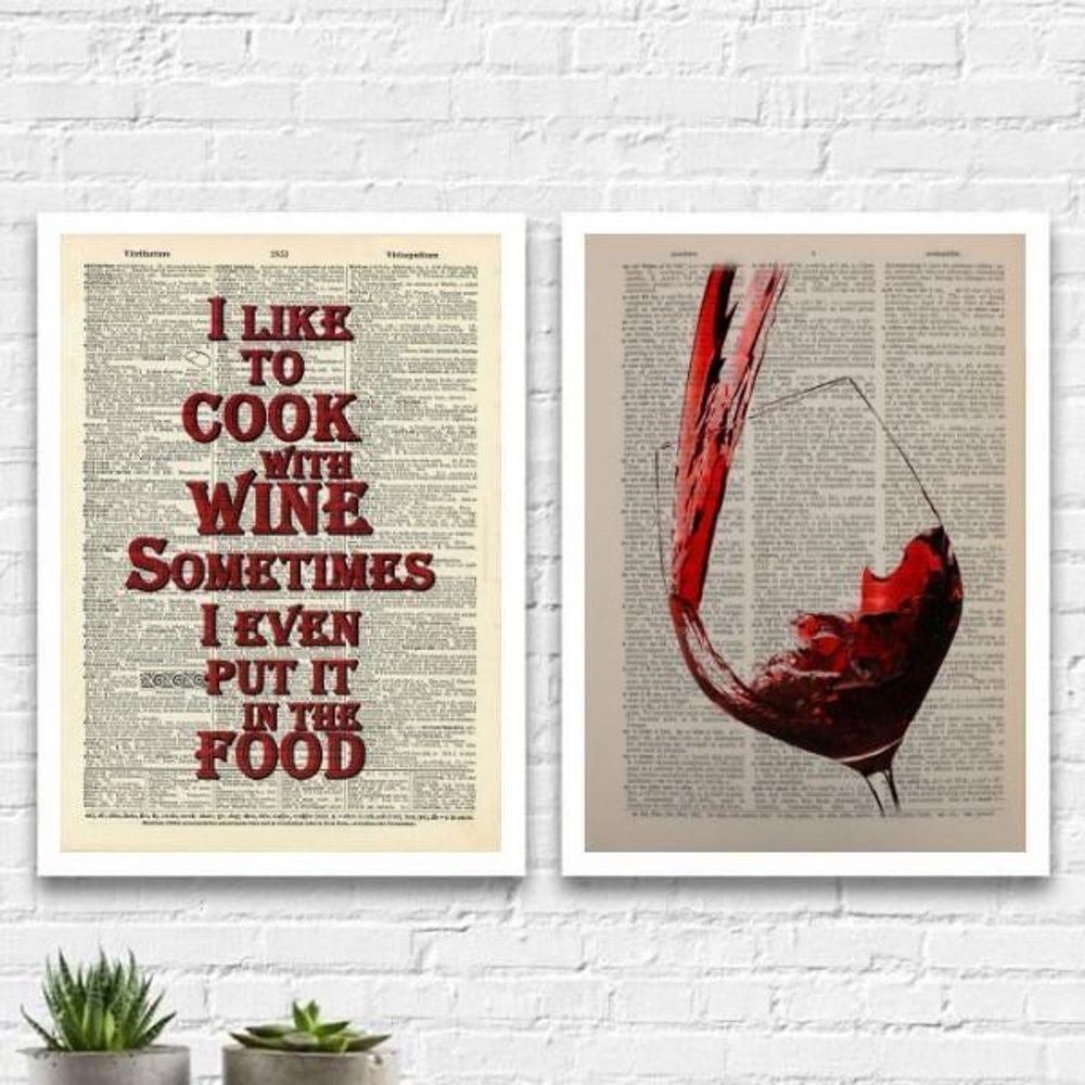 Kit 2 Quadros Cooking With Wine 24X18Cm