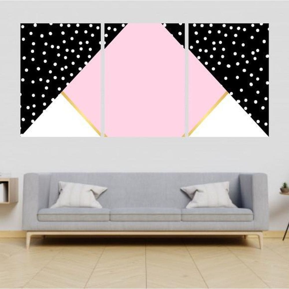 Quadros Mosaico Rosa E Preto Moldura Branca 24X18Cm 3 Peças