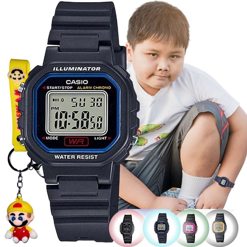 Kit Relógio de Pulso Casio Infantil Digital Resistente Água LA-20WH + Chaveiro Personagens