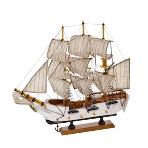 Escultura Decorativa Barco em Madeira 32cm 15674-PL
