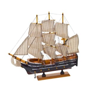 Escultura Decorativa Barco em Madeira 32cm 15669-PL