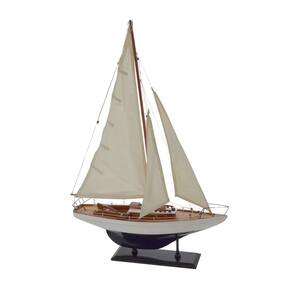 Escultura Decorativa Barco em Madeira 68cm 15670-PL