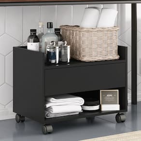 Gabinete Armário Mesa de Cabeceira Multiuso Ivy 60cm 100% MDF BP com 01 Gaveta Preto - Abmaza