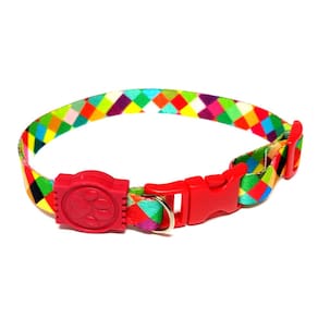 Coleira Seda Xadrez Vermelho Tamanho Único 22 cm a 35 cm