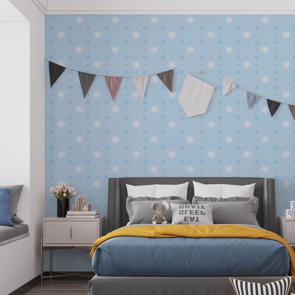 Kit 3 Rolos Papel De Parede Adesivo Infantil Neve Azul 3,0M