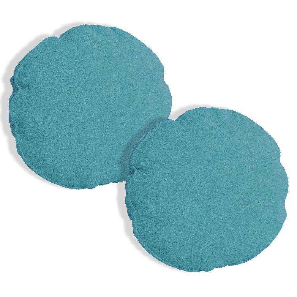Kit 2 Almofadas Bolacha Redonda Cookie Veludo Azul Turquesa