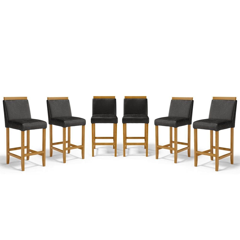 Kit Com 6 Banquetas Eloá Madeira Maciça Assento Estofado Para Bancada