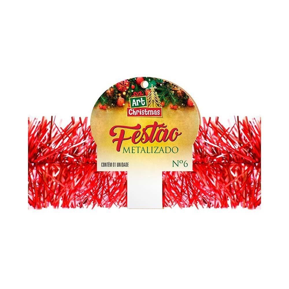 Festão Vermelho Metalizado 6Cmx2M Decoração Natal