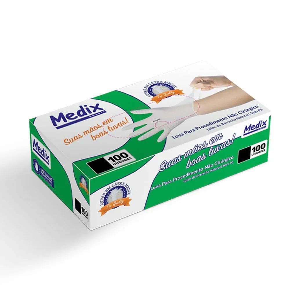 Luva de Látex sem Pó M c/100 - Medix