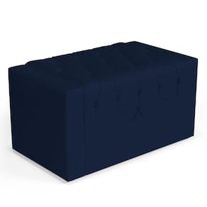Calçadeira Báu Solteiro Atena 90cm Capitonê Suede Azul Marinho - Abmaza