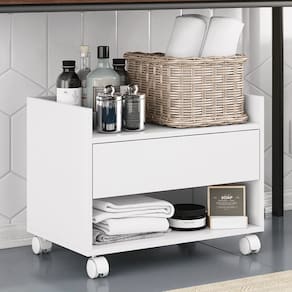 Gabinete Armário Mesa de Cabeceira Multiuso Ivy 60cm 100% MDF BP com 01 Gaveta Branco - Abmaza