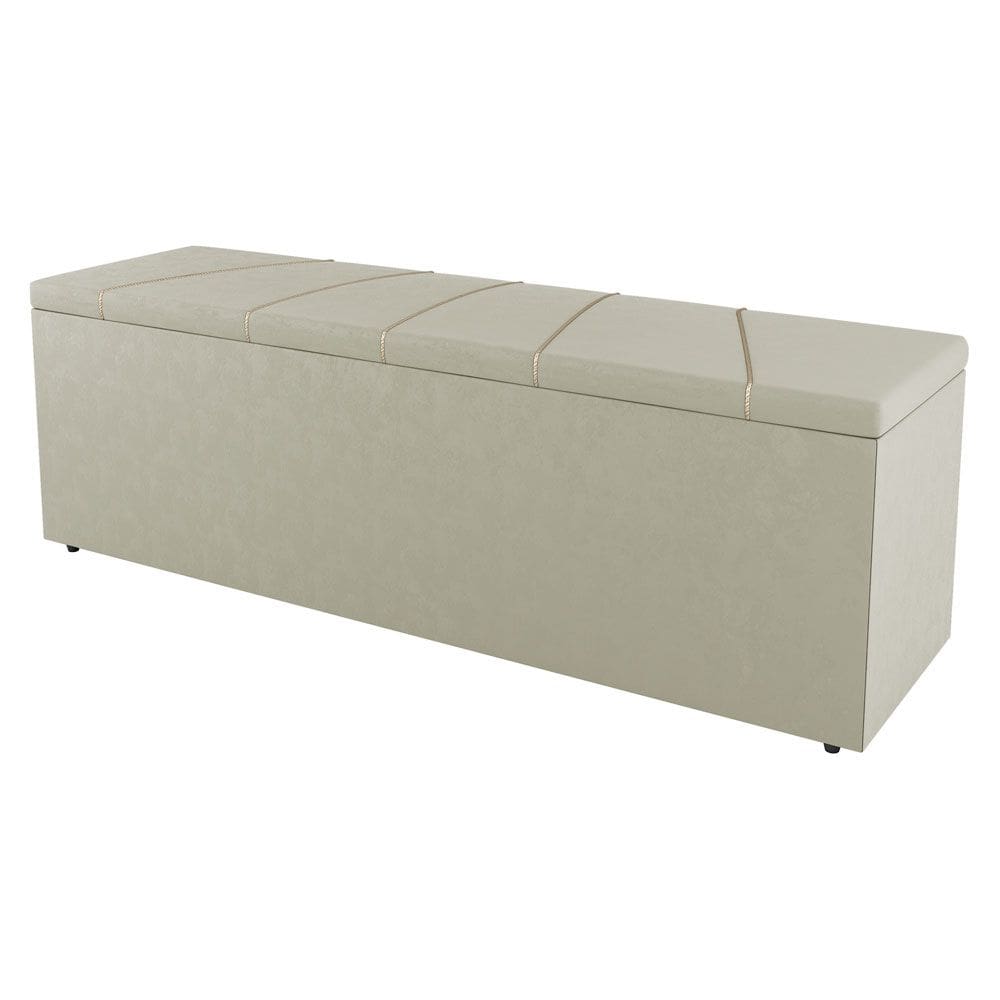 Calçadeira Baú Casal Berlyn 140cm Veludo Bege - Abmaza