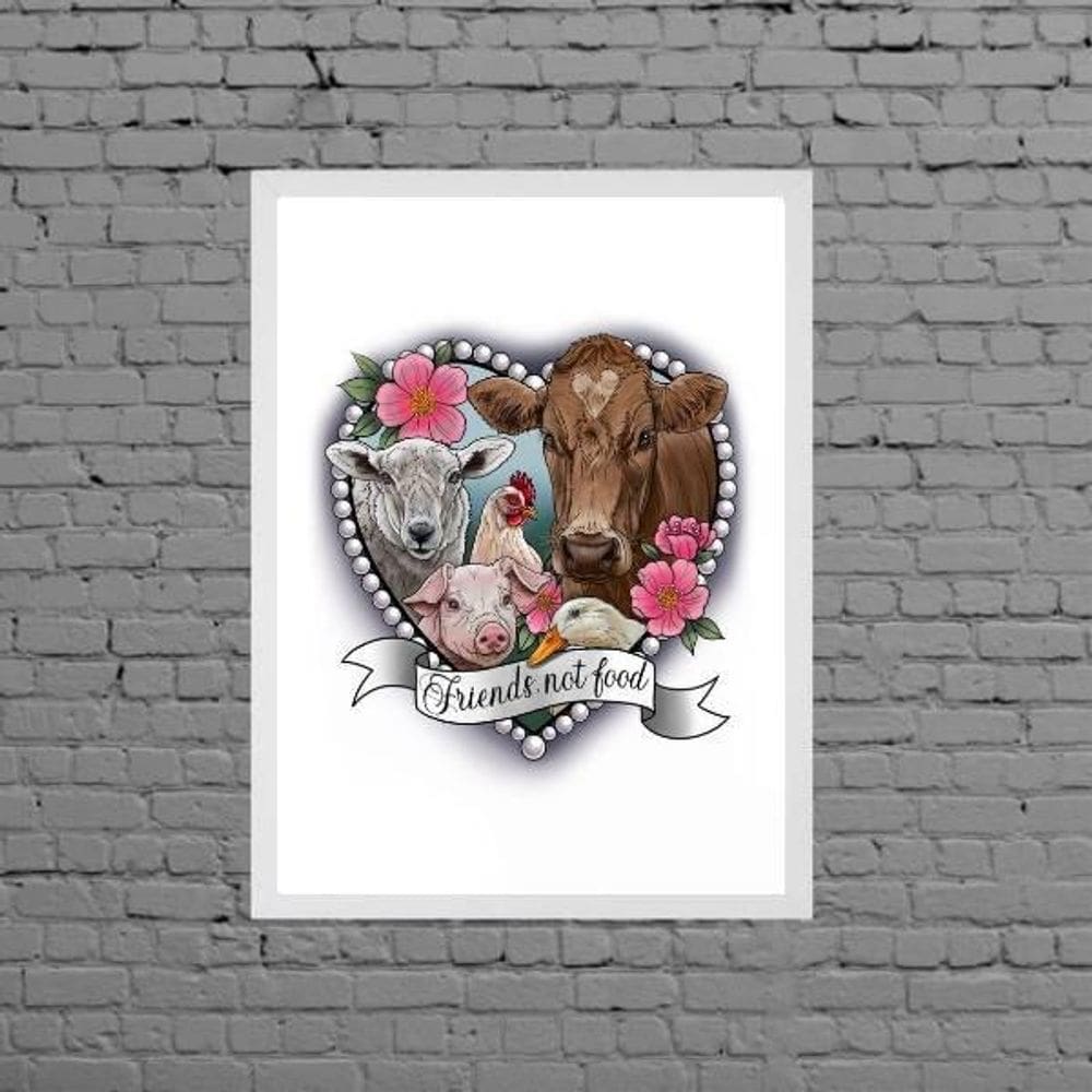 Quadro Vegetariano Friends Not Food Moldura Branca 24X18Cm