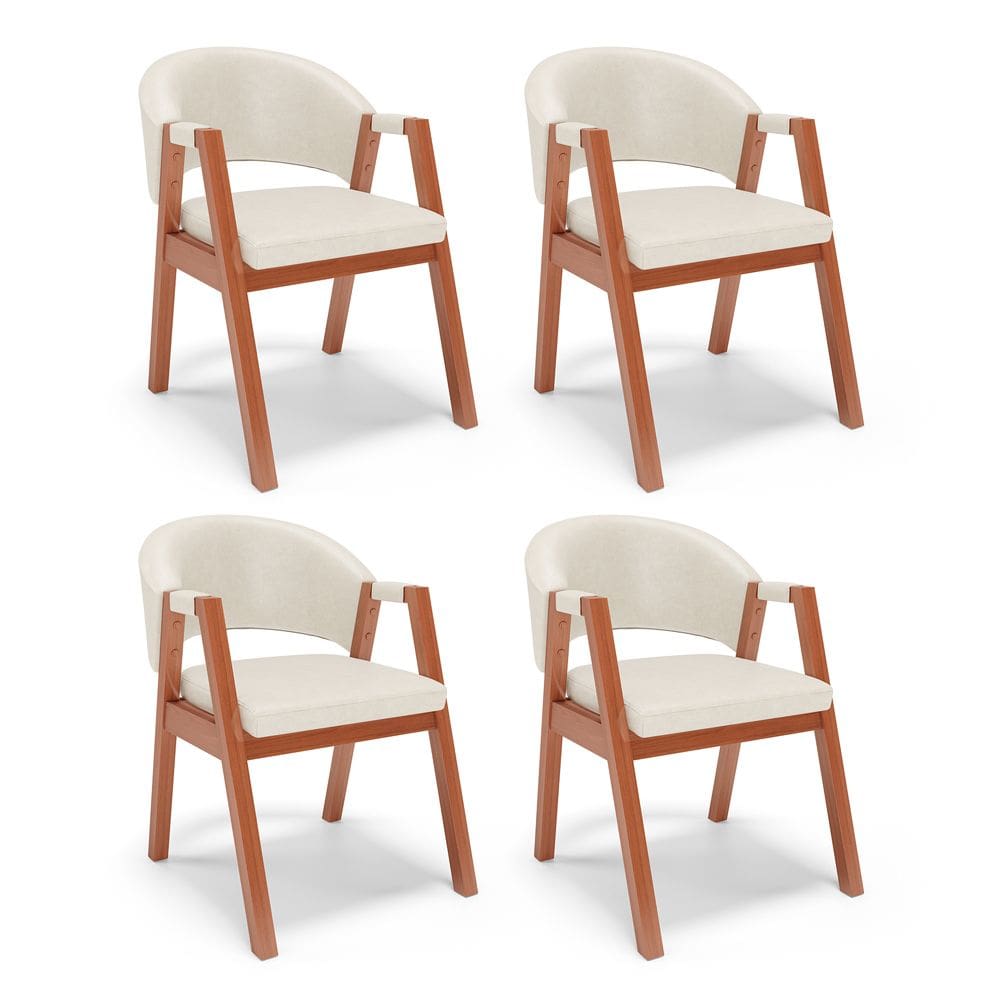 Kit 04 Cadeiras de Jantar e Living Anisha Estofada Couríssimo Bege - Abmaza