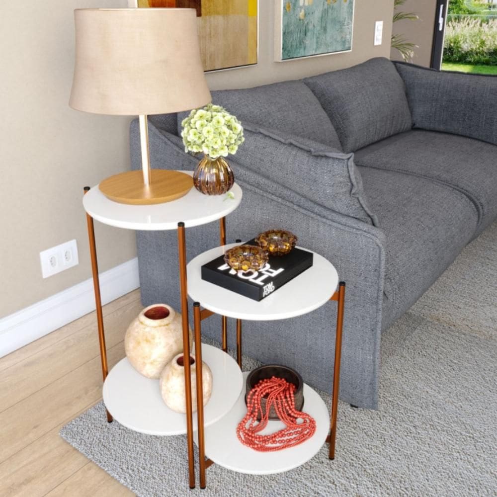 Conjunto de Mesa para Sala de Estar Cannes Branco/Bronze