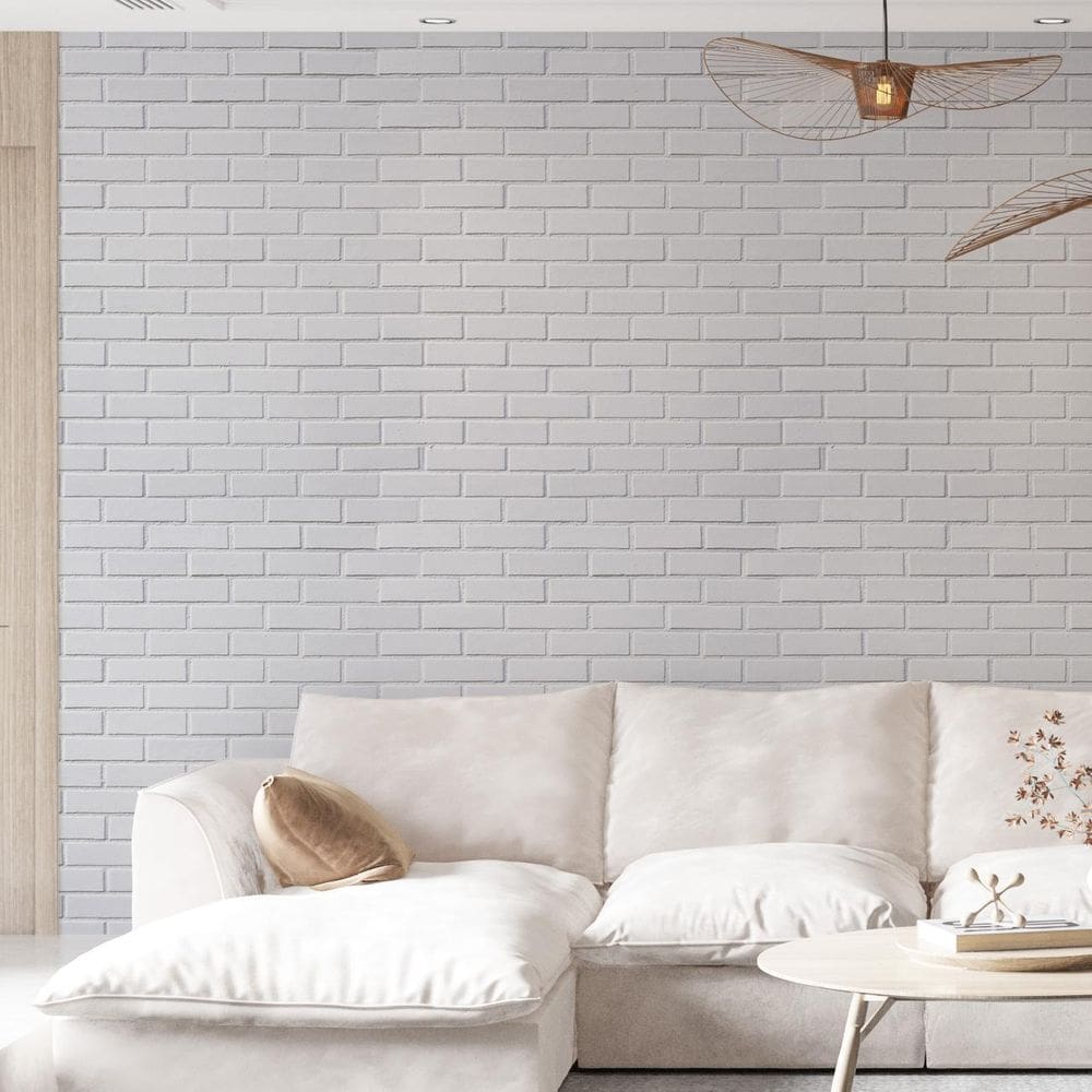 Kit 10 Rolos Papel De Parede Adesivo Tijolo Branco 3,0M