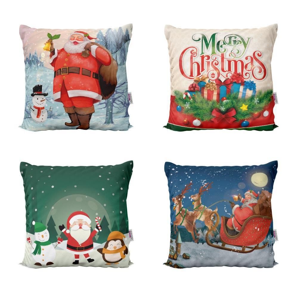 Kit Com 4 Almofadas De Natal Decoração Para Sofá 40X40