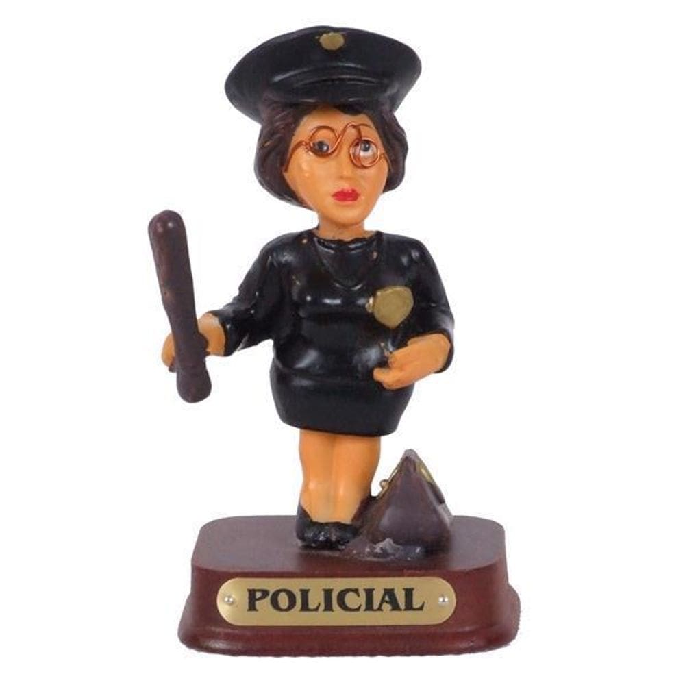 Miniatura Policial Feminina 8cm Resina Madeira