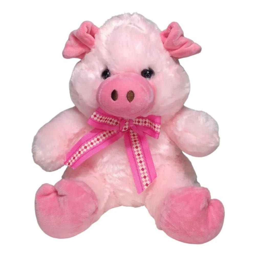 Porco De Pelúcia Macia Rosa Com Laço - 25 Cm 2 Cores