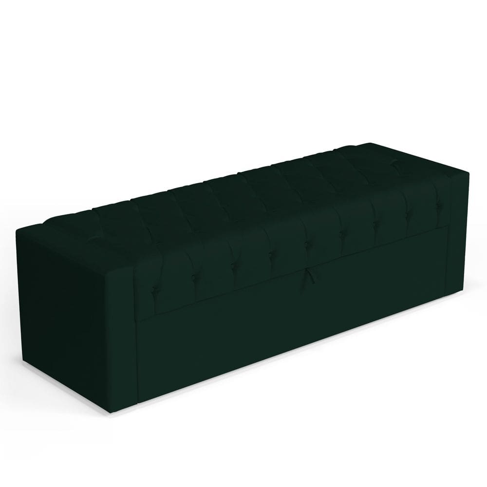 Calçadeira Báu Queen Size Atena 160cm Capitonê Veludo Verde Escuro - Abmaza