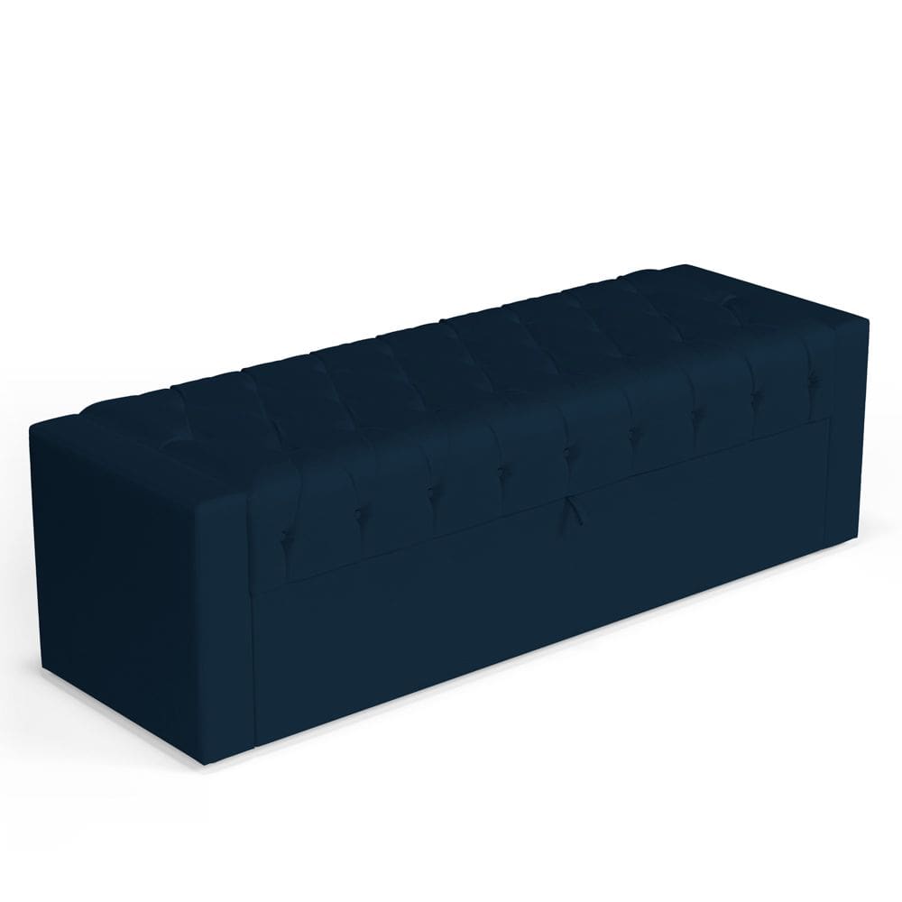Calçadeira Báu Queen Size Atena 160cm Capitonê Veludo Azul Marinho - Abmaza