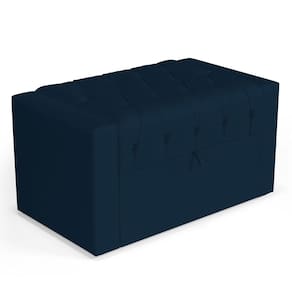 Calçadeira Báu Solteiro Atena 90cm Capitonê Veludo Azul Marinho - Abmaza