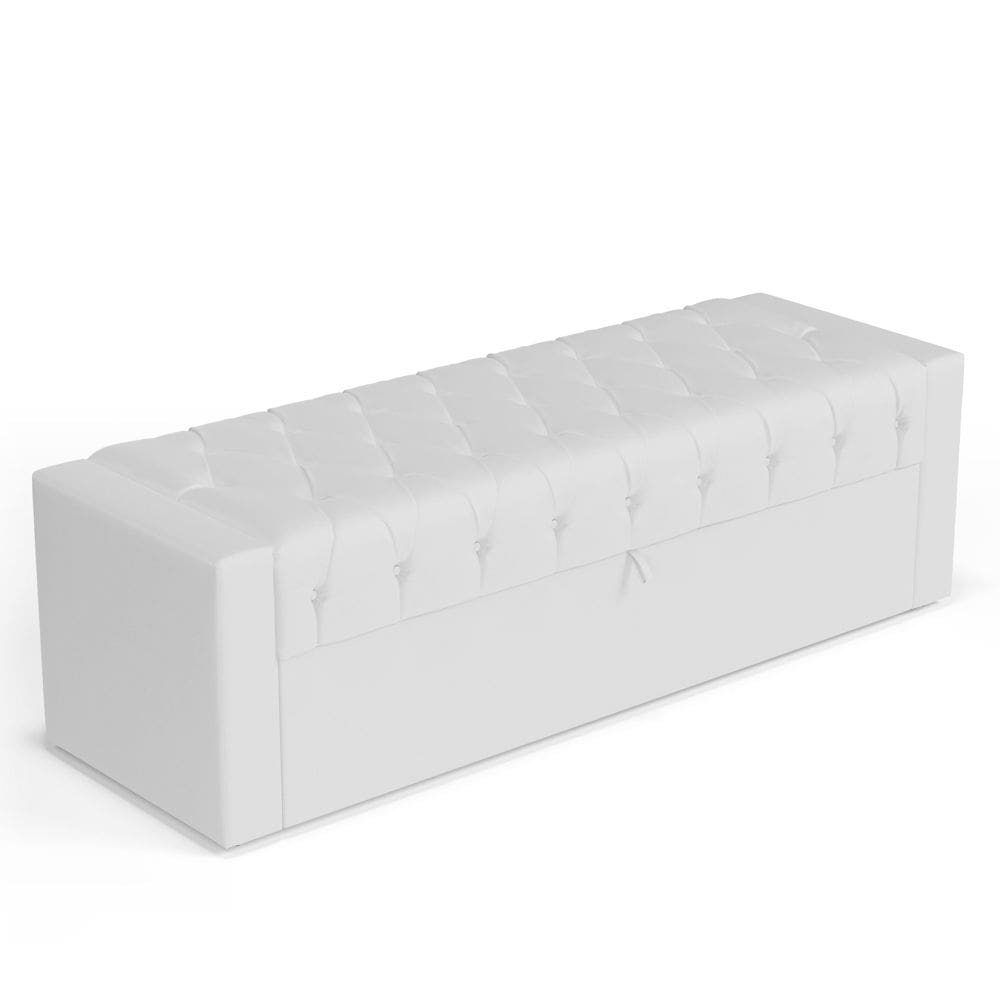 Calçadeira Báu Casal Padrão Atena 140cm Capitonê Sintético Branco - Abmaza