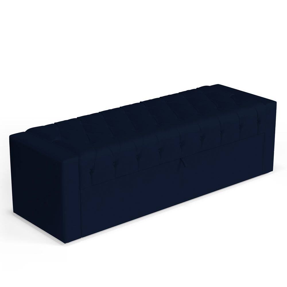 Calçadeira Báu Queen Size Atena 160cm Capitonê Suede Azul Marinho - Abmaza