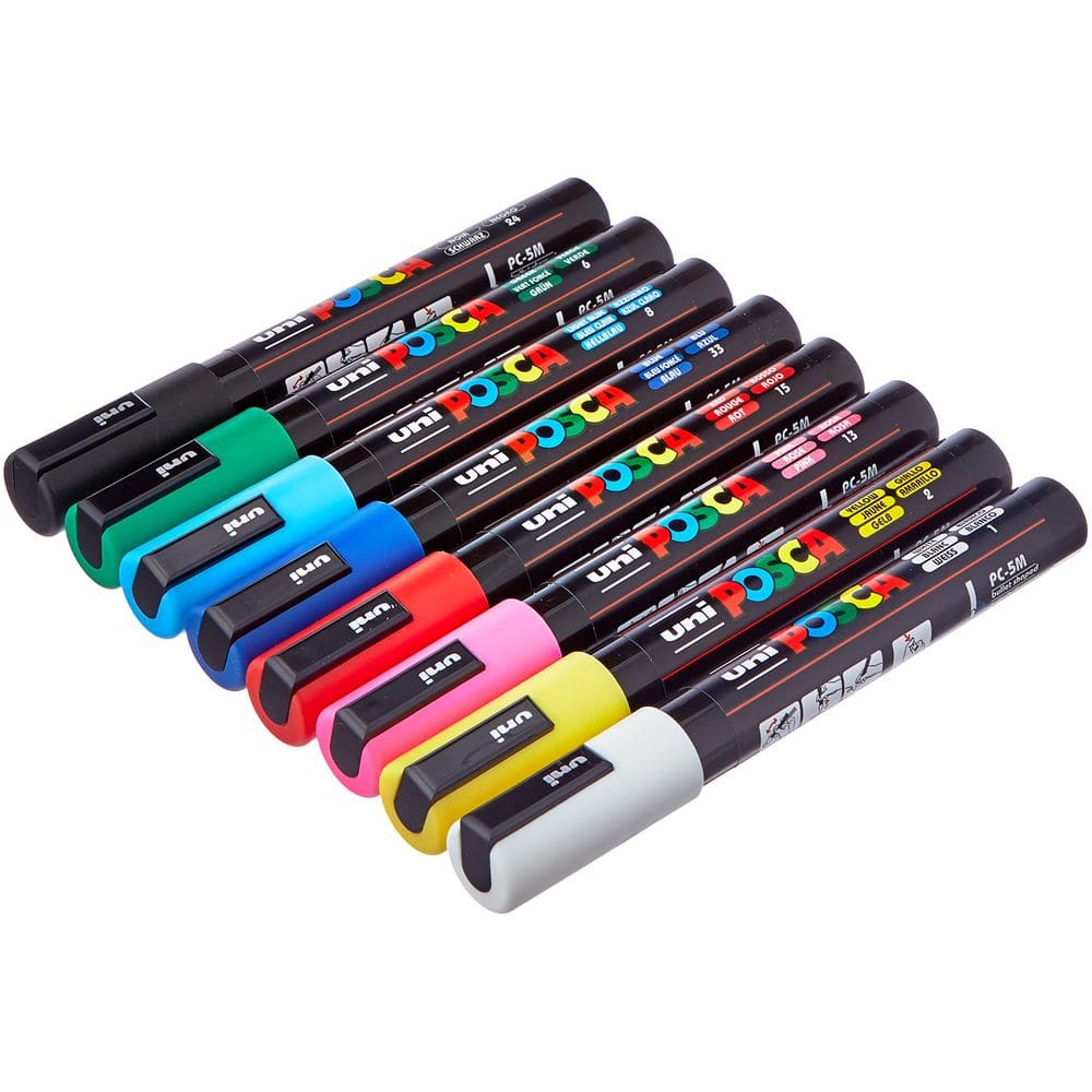 Conjunto de marcadores Posca UNI PC 5M, pacote de pintura a água de 8 cores básicas