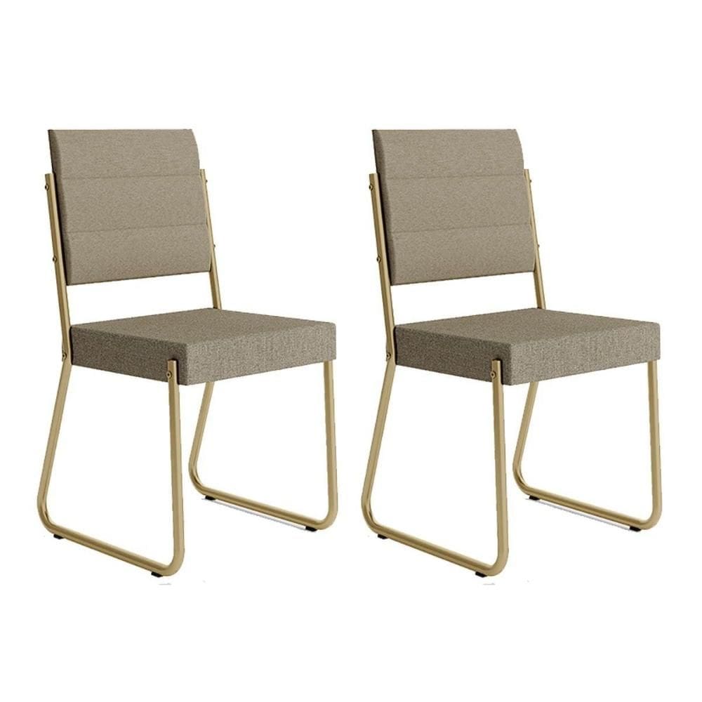 Cadeira Sala de Jantar 1736 Aço Kit 2 Uni Dourado/Linho Bamboo/Courano Bamboo - Carraro