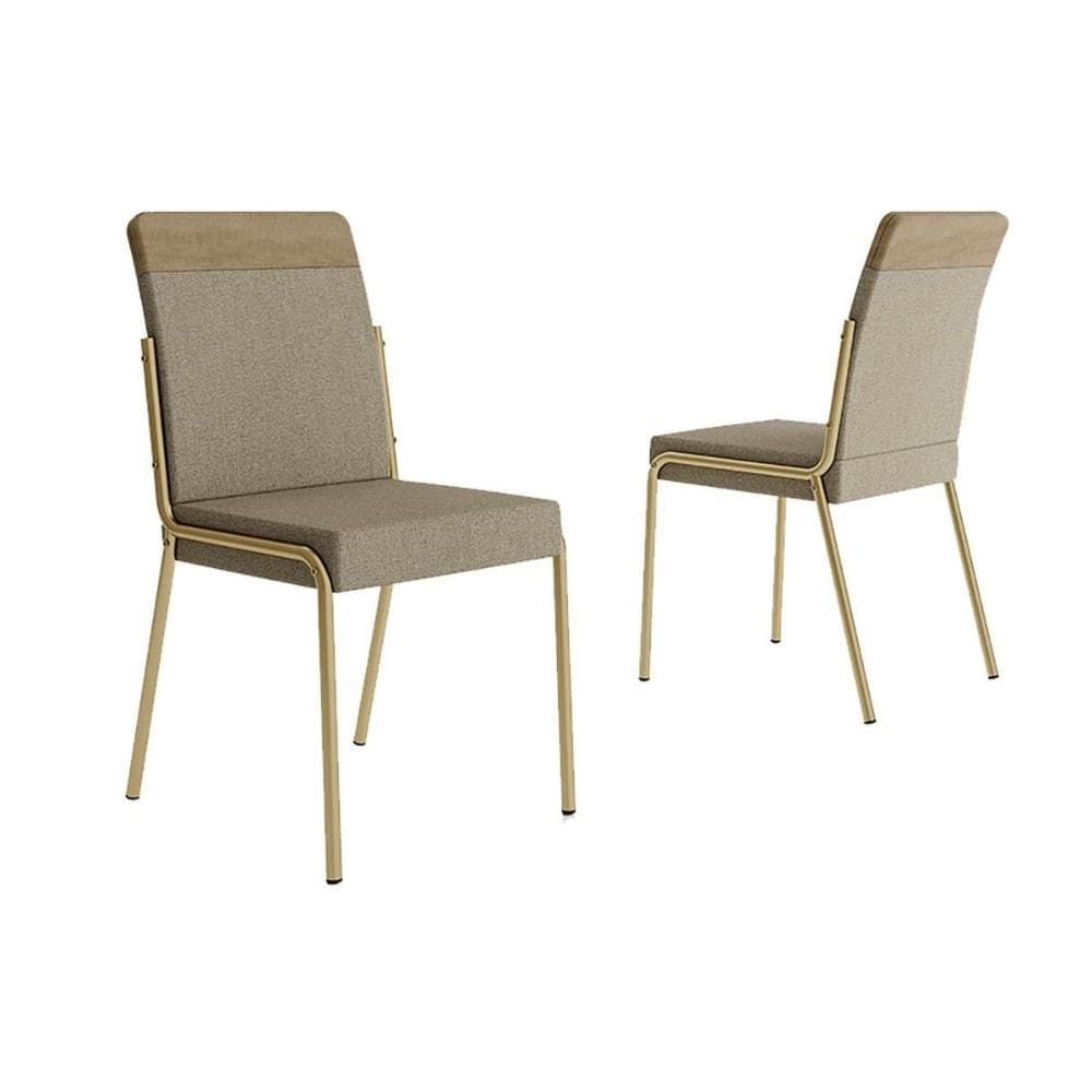 Cadeira Sala de Jantar Duo 1739 Aço Kit 2 Uni Dourado/Linho Bamboo/Courano Bamboo - Carraro