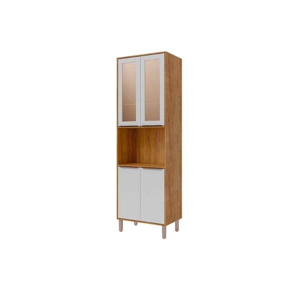 Paneleiro de Cozinha Cristaleira Celeste c/ 4 Portas (2 c/ Vidro Reflecta) e 1 Nicho 70cm Cinamomo/Branco - MGM