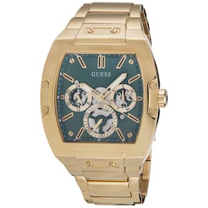 Relógio GUESS para homens, estojo de 43 mm, pulseira dourada, mostrador verde