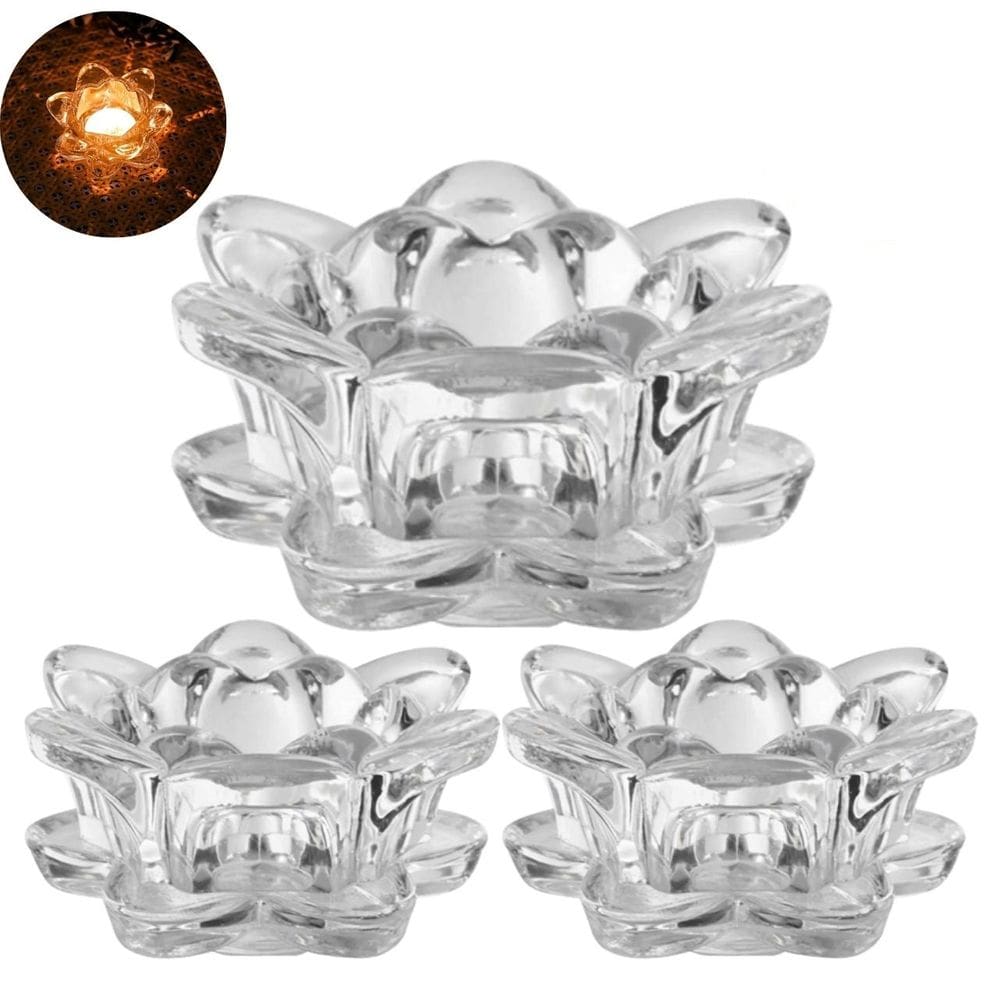 Kit com 3 Porta Vela Decorativo Flor em Vidro Transparente 4,2 x 8,3cm