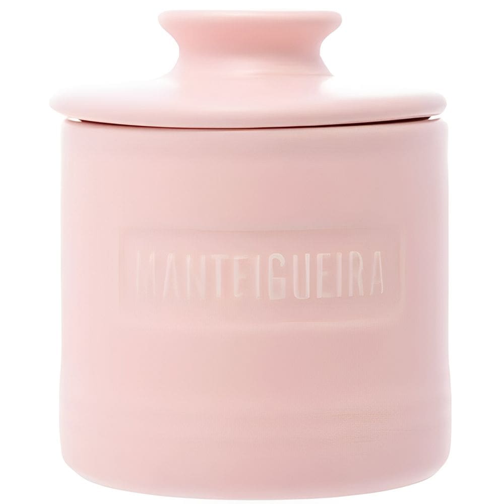 Manteigueira Francesa Matte de Cerâmica com Tampa Rosa