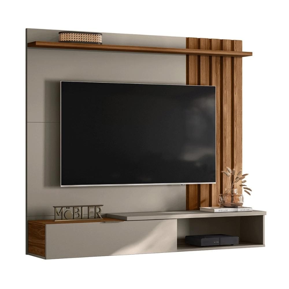 Painel Home Suspenso Vegas 1.6 com Ripado e 1 Porta 160 cm