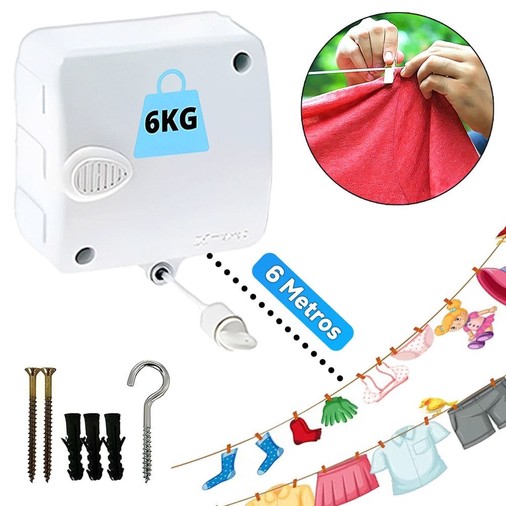 Varal Modular Extensível Retrátil Parede Apartamento Pequenos Espaços 6 Metros 1 Módulo