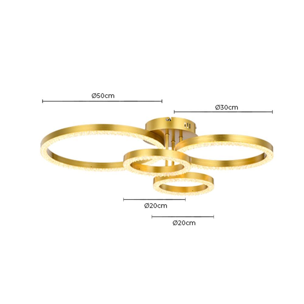 Lustre Plafon Led Holly Dourado 4 Argolas Com Cristais